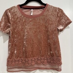 Crushed Velvet Lace Crop Top Dusty Rose Whimsigoth Fairy Grunge Size XS Romantic